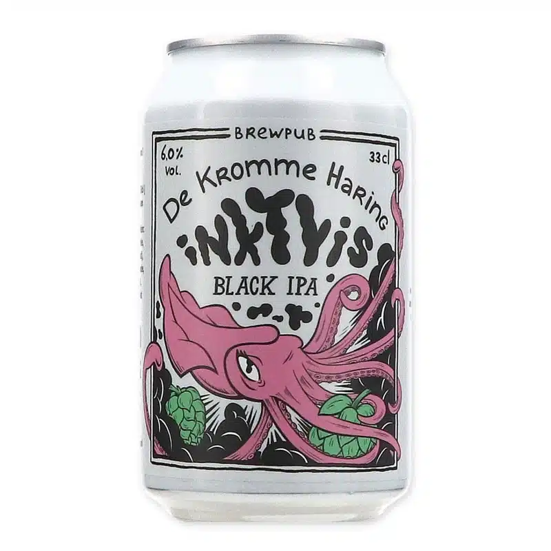 De Kromme Haring Inktvis Black IPA 33cl combineert fruitige hoparoma’s met subtiele roast. Verfrissend